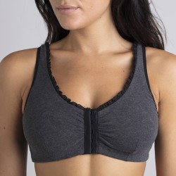 BRASSIERE LISON GRISE VOLANT NOIR COTON BIO